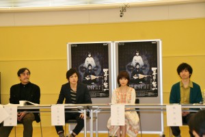 舞台版「耳なし芳一」初顔合わせに登場した、(左から)益岡徹、山本裕典、安倍なつみ、橋本淳