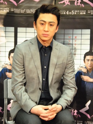 NHKBSプレミアム「BS時代劇 妻は、くノ一」完成試写会に登場した、市川染五郎