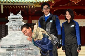 『劇場版タイムスクープハンター 安土城 最後の1日』大ヒット祈願イベントに登場した要潤、夏帆、上島竜兵