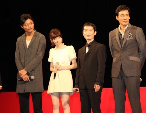 『劇場版 ATARU‐THE FIRST LOVE & THE LAST KILL‐』完成披露試写会舞台挨拶(左から中村昌也、島崎遥香、中村靖日、村上弘明)
