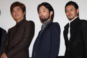 『人類資金』初日舞台挨拶に出席した、佐藤浩市、森山未來、オダギリジョー