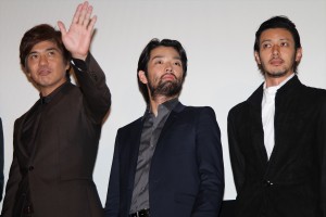 『人類資金』初日舞台挨拶に出席した、佐藤浩市、森山未來、オダギリジョー