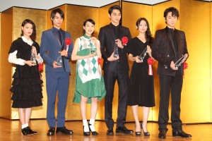 「2014年エランドール賞」新人賞を受賞した6人(左から橋本愛、福士蒼汰、能年玲奈、東出昌大、木村文乃、綾野剛)