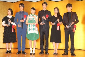 「2014年エランドール賞」新人賞を受賞した6人(左から橋本愛、福士蒼汰、能年玲奈、東出昌大、木村文乃、綾野剛)