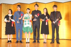 「2014年エランドール賞」新人賞を受賞した6人(左から橋本愛、福士蒼汰、能年玲奈、東出昌大、木村文乃、綾野剛)