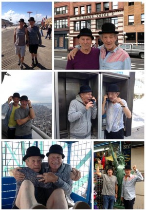 お揃いのボーラー・ハットでお茶目な二人