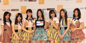 古川愛李、木本花音、松井玲奈、松井珠理奈、須田亜香里、北川綾巴、古畑奈和、「SKE48 7期生メンバーオーディション」発表会にて