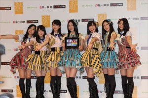古川愛李、木本花音、松井玲奈、松井珠理奈、須田亜香里、北川綾巴、古畑奈和、「SKE48 7期生メンバーオーディション」発表会にて