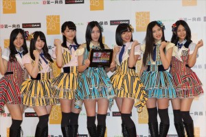 古川愛李、木本花音、松井玲奈、松井珠理奈、須田亜香里、北川綾巴、古畑奈和、「SKE48 7期生メンバーオーディション」発表会にて