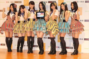 古川愛李、木本花音、松井玲奈、松井珠理奈、須田亜香里、北川綾巴、古畑奈和、「SKE48 7期生メンバーオーディション」発表会にて