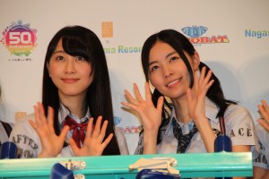 松井珠理奈、松井玲奈、SKE48『ナガシマリゾート広報大使』就任発表会にて