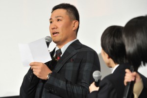 『幕が上がる』完成披露試写会に登場した田中将大、百田夏菜子、玉井詩織