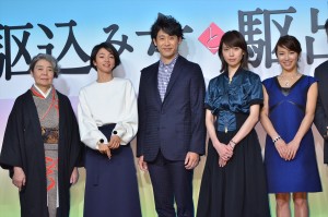 『駆込み女と駆出し男』完成報告会見に出席した樹木希林、満島ひかり、大泉洋、戸田恵梨香、内山理名