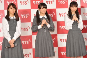 桜井玲香、秋元真夏、西野七瀬、トークアプリ「755」新CM発表会にて