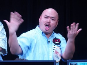 『モンスターハンターエクスプロア』記者発表会に登壇したクロちゃん(安田大サーカス)