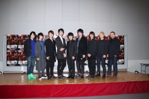 舞台『ALL OUT!! THE STAGE』の制作発表に出席した、宮下雄也、大原海輝、松風雅也、伊万里有、原嶋元久、佐伯大地、石渡真修、山口大地、西田シャトナー