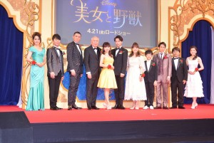 『美女と野獣』プレミアム吹替え版キャスト発表会に出席した、昆夏美、山崎育三郎、岩崎宏美、村井國夫、吉原光夫、藤井隆、成河、小倉久寛、濱田めぐみ、島田歌穂、池田優斗