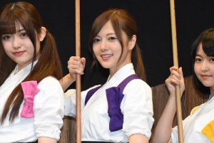 左から、松村沙友理、白石麻衣、伊藤万理華。映画『あさひなぐ』キャスト発表会にて