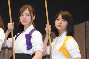 白石麻衣、伊藤万理華。映画『あさひなぐ』キャスト発表会にて