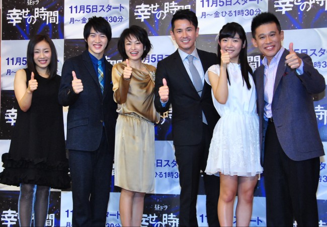 東海テレビ・フジテレビ系昼帯ドラマ「幸せの時間」完成披露試写会2012/10/22、田中美奈子、西村和彦、神楽坂恵、柳沢慎吾、上遠野太洸、伊藤梨沙子