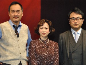 左から渡辺謙、和久井映見、三谷幸喜「ホロヴィッツとの対話」公開稽古