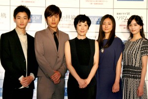 「ソドムの林檎～ロトを殺した娘たち」制作発表記者会見に登壇した、(左から）野村周平、溝端淳平、寺島しのぶ、木村文乃、石橋杏奈