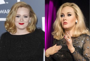 本物のアデル（左）とそっくり蝋人形アデル（右）