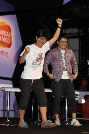 イベントに登場したバッファロー吾郎の竹若元博とアメリカザリガニの柳原哲也