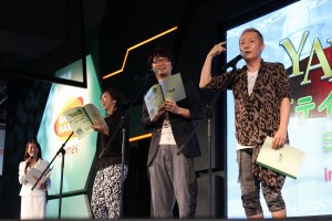 『テイルズ オブ』スペシャルステージに登壇した小西克幸、小野坂昌也、岡村明美