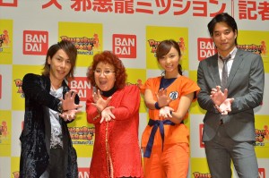 「ドラゴンボールヒーローズ 邪悪龍のミッション」記者発表会に登場した野沢雅子、吉木りさ、立石諒、谷本貴義