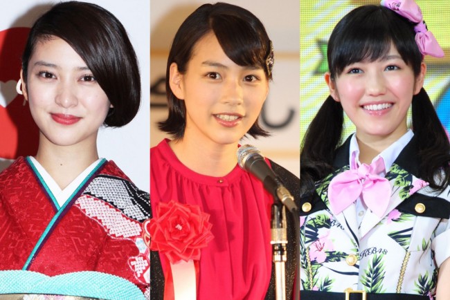 今年新成人になる芸能人（左から武井咲、能年玲奈、AKB48・渡辺麻友）