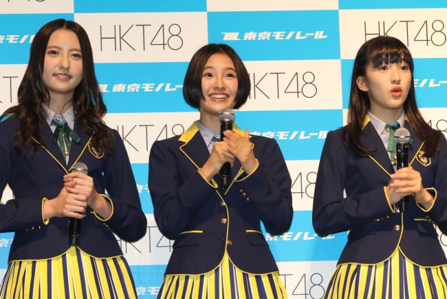 HKT48モノレール派宣言プレス発表会にて（田島芽瑠、兒玉遥、森保まどか）