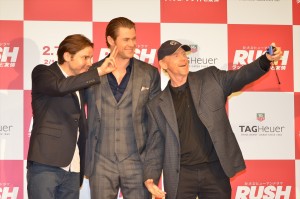 『ラッシュ／プライドと友情』来日記者会見に登壇したダニエル・ブリュール、クリス・ヘムズワース、ロン・ハワード監督