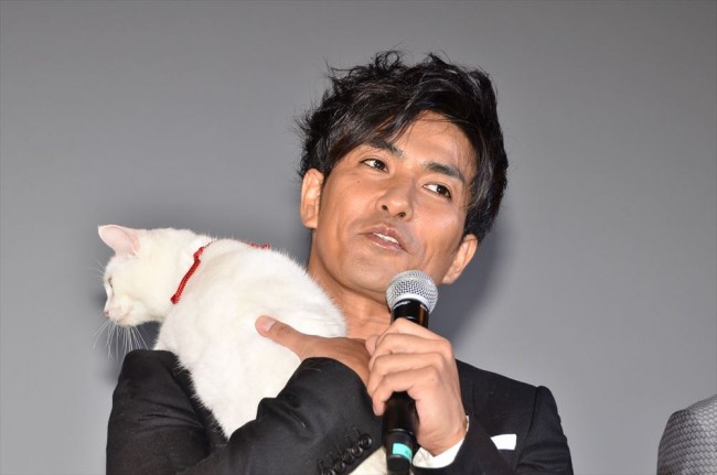 映画『猫侍』完成披露試写会に登壇した出演者たち