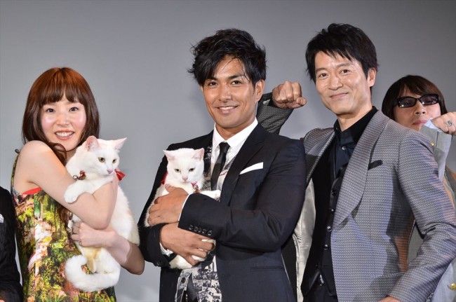映画『猫侍』完成披露試写会に登壇した出演者たち