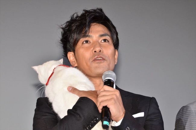 映画『猫侍』完成披露試写会に登壇した出演者たち