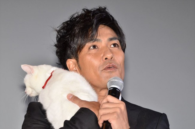 映画『猫侍』完成披露試写会に登壇した出演者たち