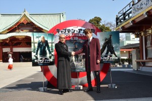 『キャプテン・アメリカ／ウィンター・ソルジャー』の縁結び・ヒット祈願に出席した竹中直人と溝端淳平