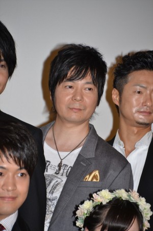 『聖闘士星矢　LEGEND of SANCTUARY』完成披露会見・舞台あいさつに出席した（前列から）石川界人、（後列左から）真殿光昭、川田紳司