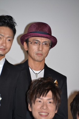 『聖闘士星矢　LEGEND of SANCTUARY』完成披露会見・舞台あいさつに出席した（前列から）赤羽根健治、（後列左から）川田紳司、桐本琢也