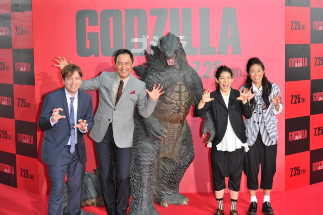 映画『GODZILLA ゴジラ』ジャパンプレミアに登場したギャレス・エドワーズ監督、渡辺謙、吉田沙保里選手、澤穂希選手