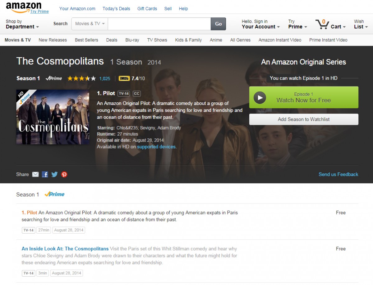 アマゾンが制作したクロエ・セヴィニー出演ドラマ『the cosmopolitans』(サイトスクリーンショット)