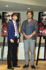 高田延彦、小宮浩信、映画『サボタージュ』日本語吹き替え版公開アフレコ収録にて