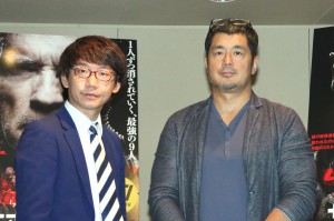 高田延彦、小宮浩信、映画『サボタージュ』日本語吹き替え版公開アフレコ収録にて