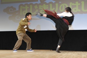 『西遊記～はじまりのはじまり～』公開記念イベントに登場したオテンキ（GO）、武田梨奈