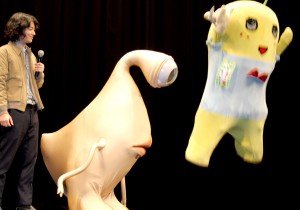 染谷将太・ミギー・ふなっしー、映画『寄生獣』上映会にて