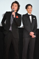 映画『ST 赤と白の捜査ファイル』完成披露試写会に出席した藤原竜也、岡田将生