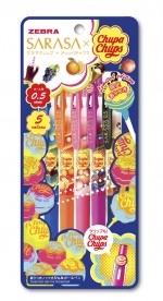 「サラサクリップ×チュッパチャプス」　5色セットB（900円・税別）：コーラ（青）／ピーチ（ピンク）／グレープ（マゼンタ）／レッドオレンジ（オレンジ）／チョコバニラ（黒）