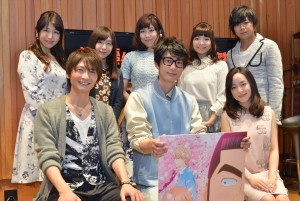 『俺物語!!』記者会見に登場した（前列左から）島崎信長、江口拓也、潘めぐみ（後列左から）井上喜久子、前田玲奈、茅野愛衣、北川里奈、浪川大輔