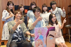 『俺物語!!』記者会見に登場した（前列左から）島崎信長、江口拓也、潘めぐみ（後列左から）井上喜久子、前田玲奈、茅野愛衣、北川里奈、浪川大輔